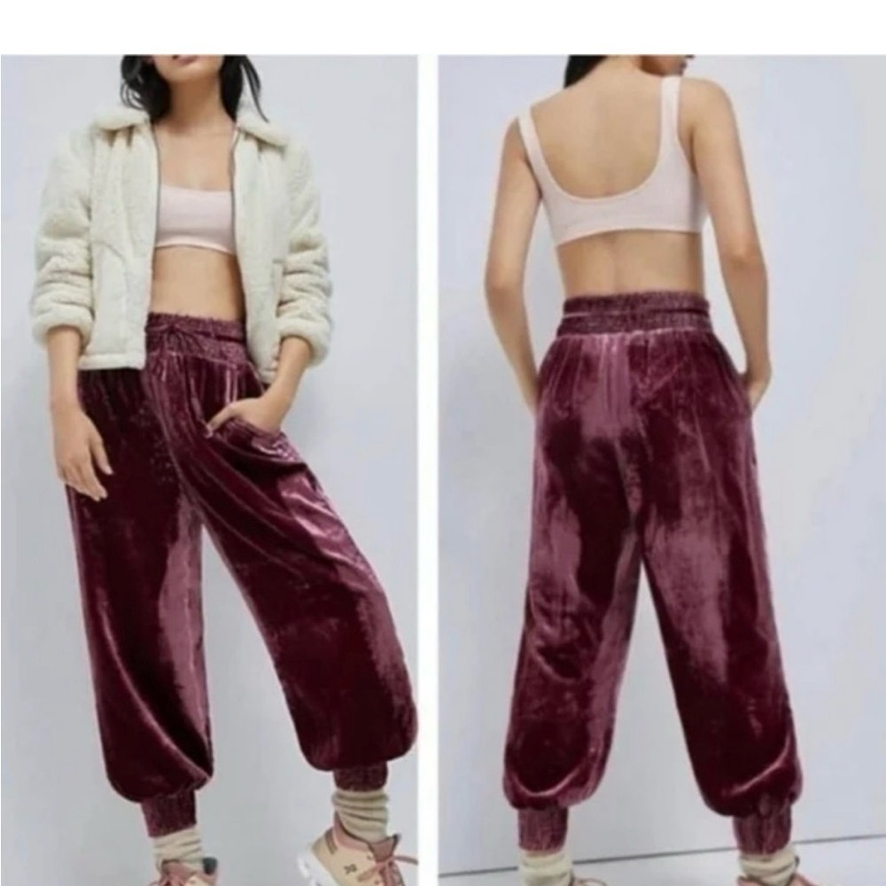 Anthropologie Velvet Joggers - Burgundy $125
